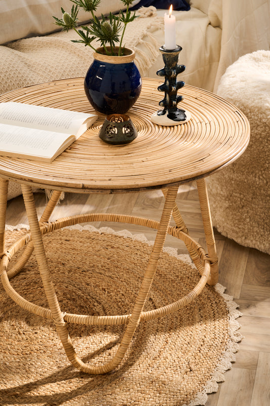 Jutemåtte m/hæklet kant rund