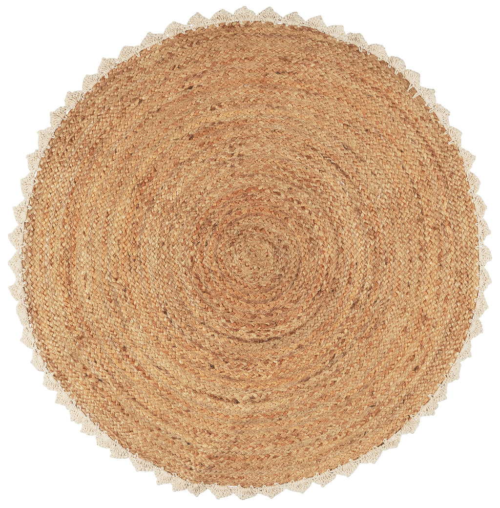 Jutemåtte m/hæklet kant rund