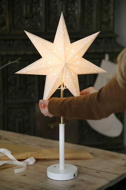 NOELLA TABLE STAR RECHARGEABLE 35 WHITE/BRASS