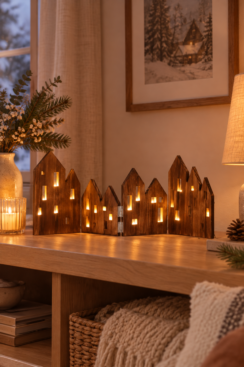 VIEW TABLE DECORATION LED BURNED WOOD