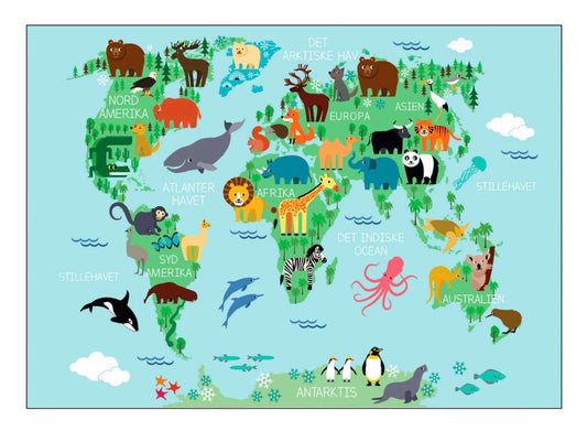 Verdenskort med dyr 50x70