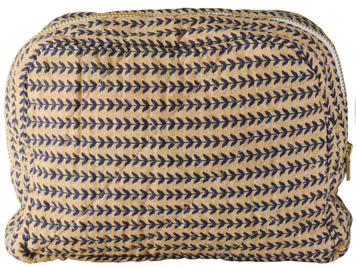 Toilettaske - Beige m/blå mønstre