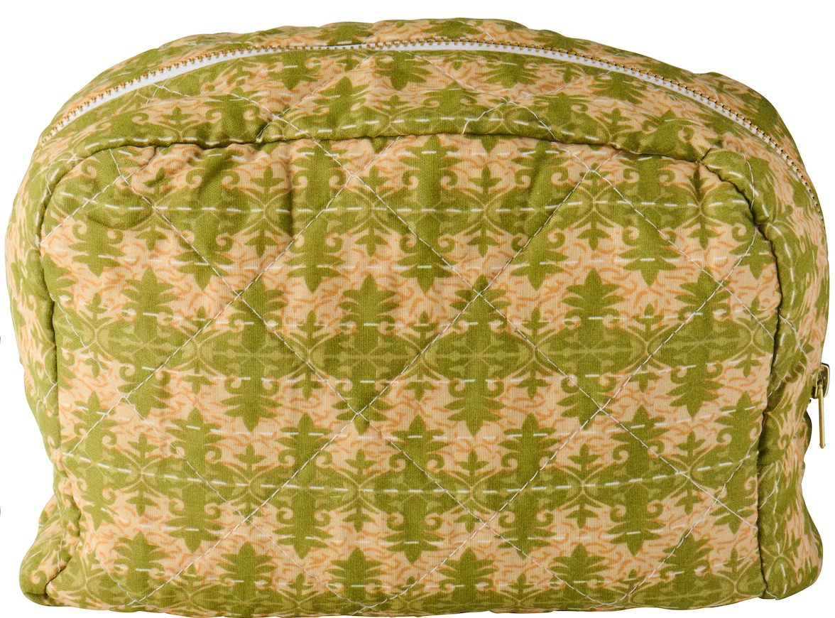 Toilettaske - Beige m/grønne mønstre