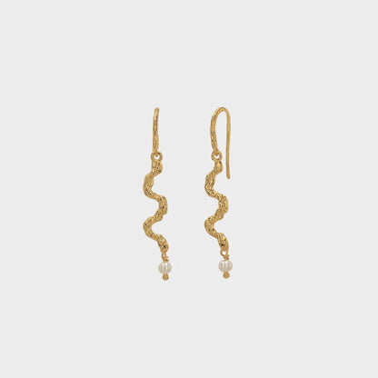 Wave Pearl Øreringe – Guld