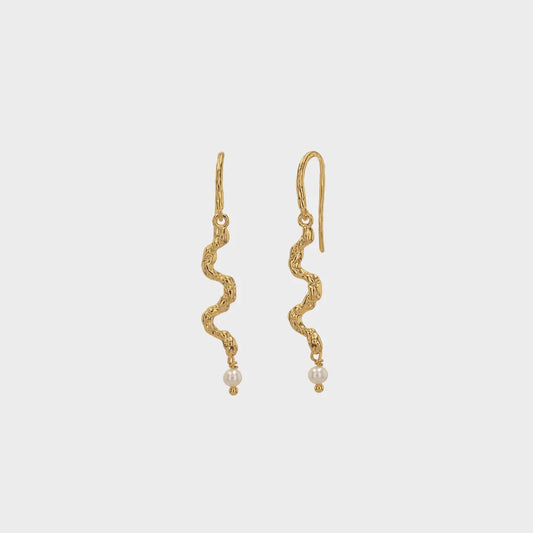 Wave Pearl Øreringe – Guld